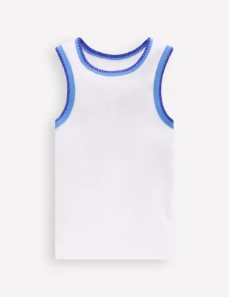Crochet Trim Ribbed Vest White