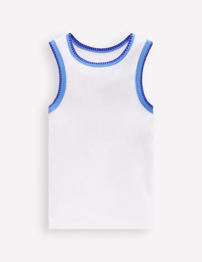 Crochet Trim Ribbed Vest White Crochet Trim Ribbed Vest White