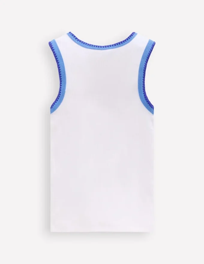 Crochet Trim Ribbed Vest White Crochet Trim Ribbed Vest White