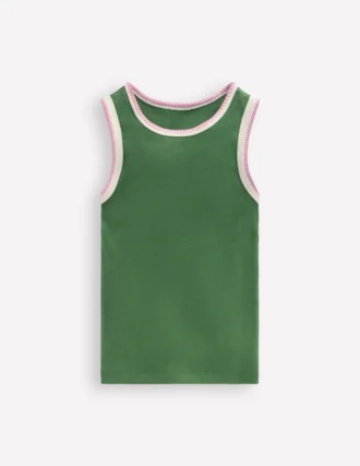 Crochet Trim Ribbed Vest Willow Green