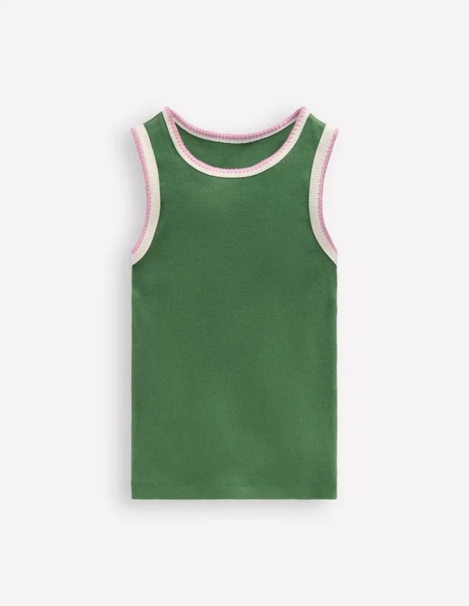 Crochet Trim Ribbed Vest Willow Green Crochet Trim Ribbed Vest Willow Green