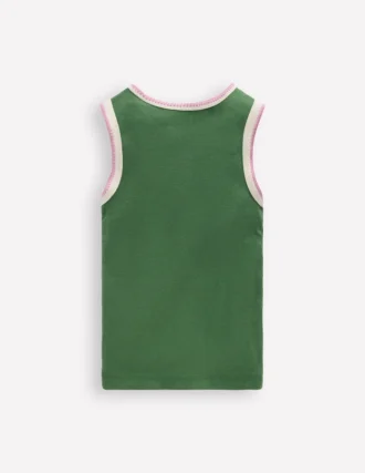 Crochet Trim Ribbed Vest Willow Green