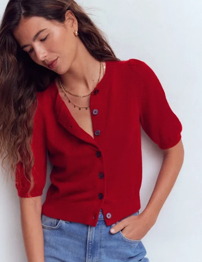 Cropped Cashmere Cardigan Ash Red Cropped Cashmere Cardigan Ash Red