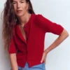 Cropped Cashmere Cardigan Ash Red Cropped Cashmere Cardigan Ash Red
