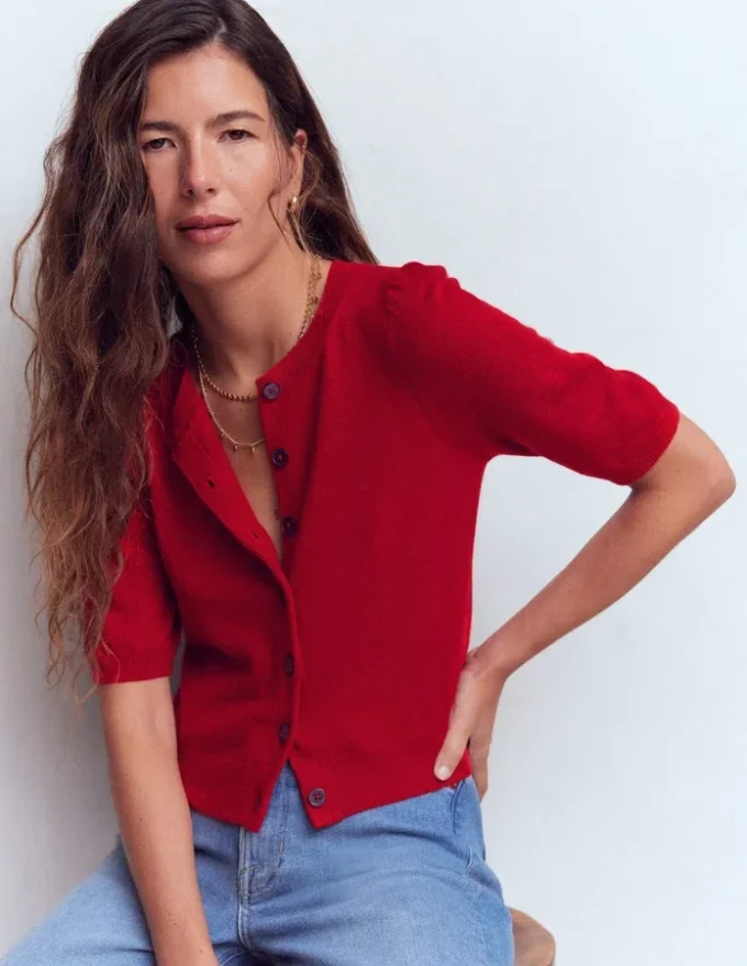 Cropped Cashmere Cardigan Ash Red Cropped Cashmere Cardigan Ash Red