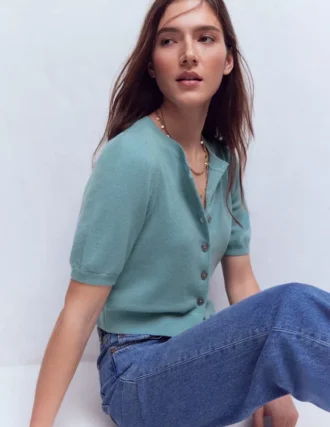 Cropped Cashmere Cardigan Misty Blue