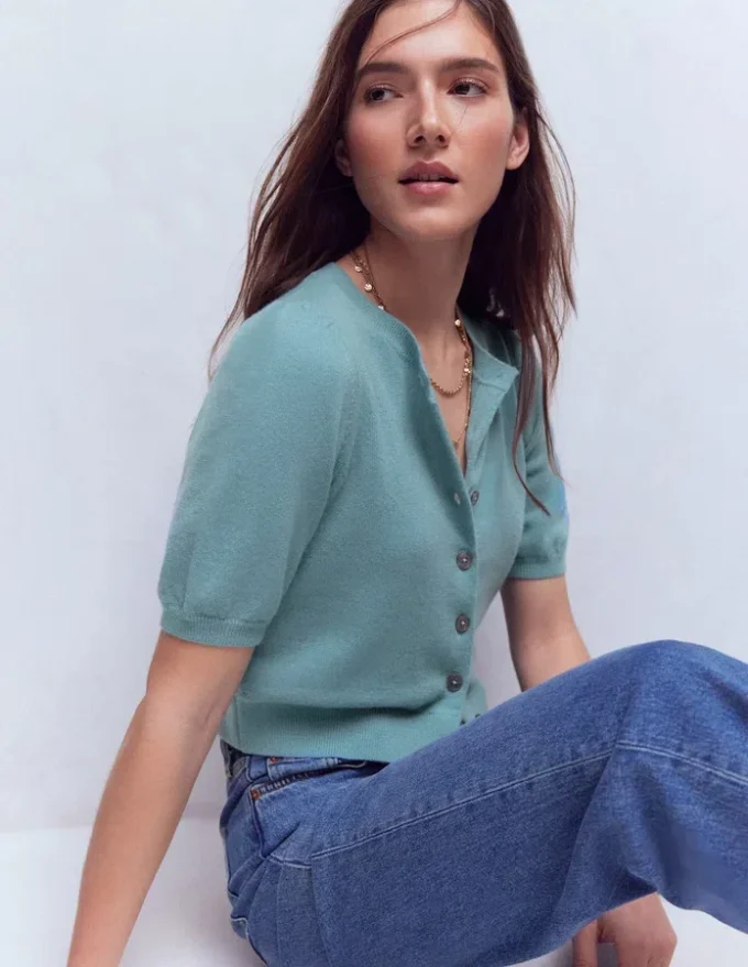 Cropped Cashmere Cardigan Misty Blue Cropped Cashmere Cardigan Misty Blue