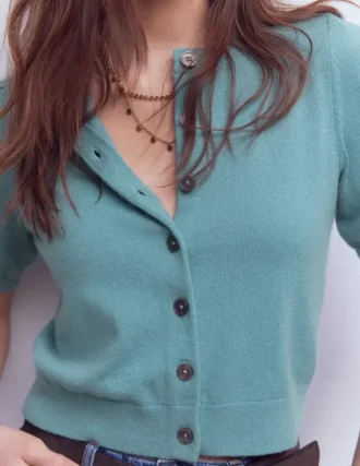 Cropped Cashmere Cardigan Misty Blue