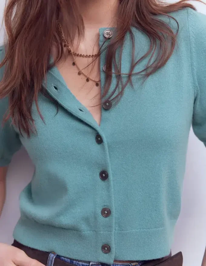 Cropped Cashmere Cardigan Misty Blue Cropped Cashmere Cardigan Misty Blue