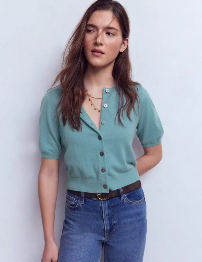 Cropped Cashmere Cardigan Misty Blue Cropped Cashmere Cardigan Misty Blue