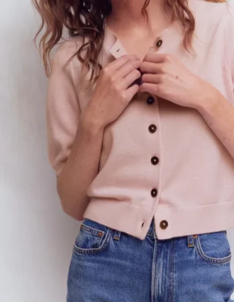 Cropped Cashmere Cardigan Pale Pink