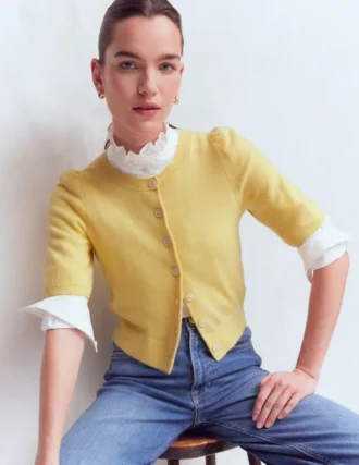 Cropped Cashmere Cardigan Sandstone Yellow
