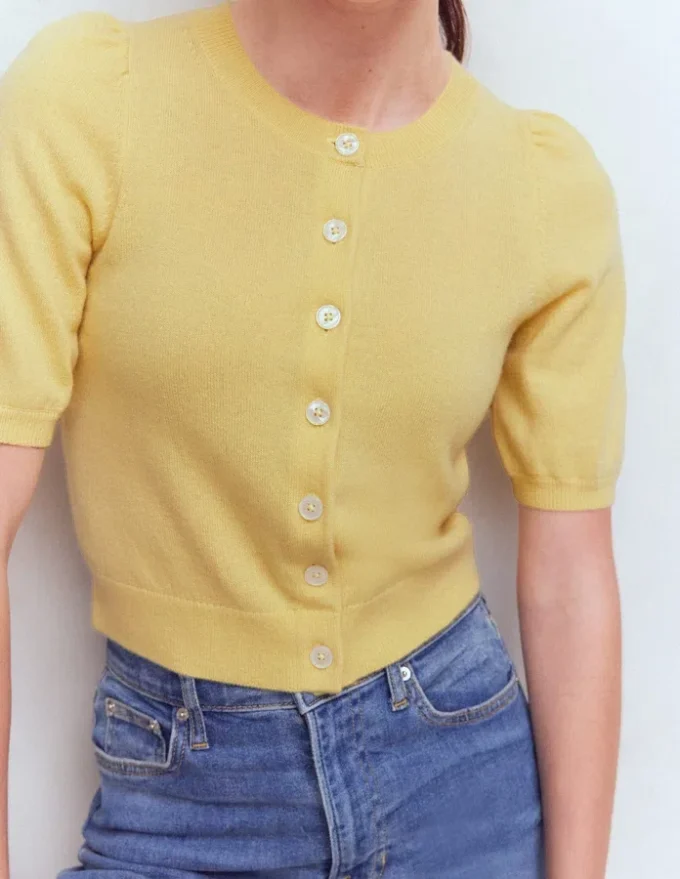 Cropped Cashmere Cardigan Sandstone Yellow Cropped Cashmere Cardigan Sandstone Yellow