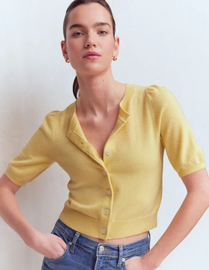 Cropped Cashmere Cardigan Sandstone Yellow Cropped Cashmere Cardigan Sandstone Yellow