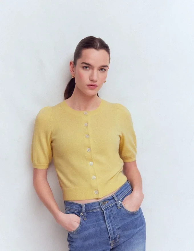 Cropped Cashmere Cardigan Sandstone Yellow Cropped Cashmere Cardigan Sandstone Yellow