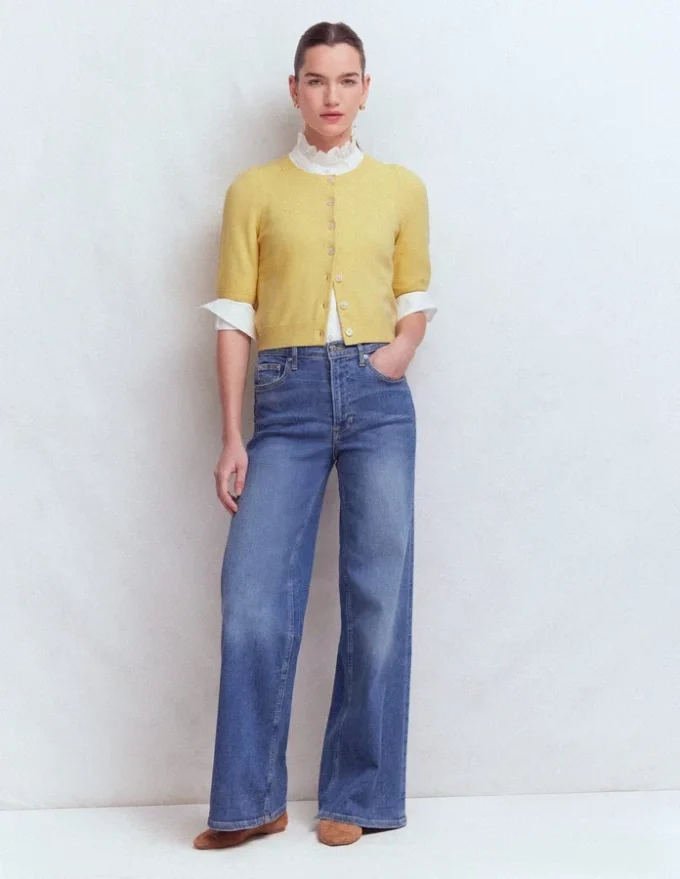 Cropped Cashmere Cardigan Sandstone Yellow Cropped Cashmere Cardigan Sandstone Yellow