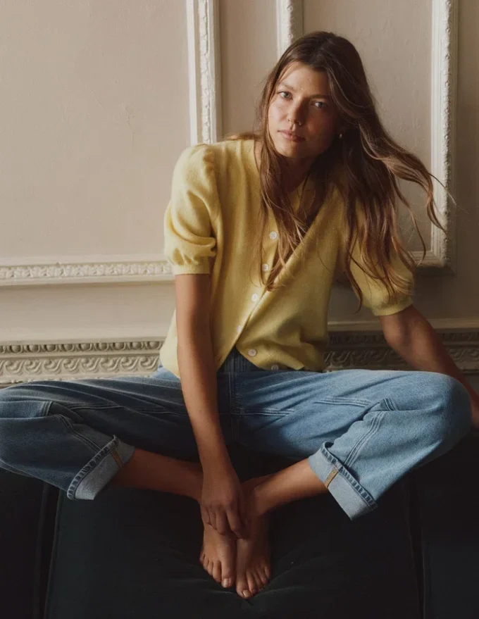 Cropped Cashmere Cardigan Sandstone Yellow Cropped Cashmere Cardigan Sandstone Yellow
