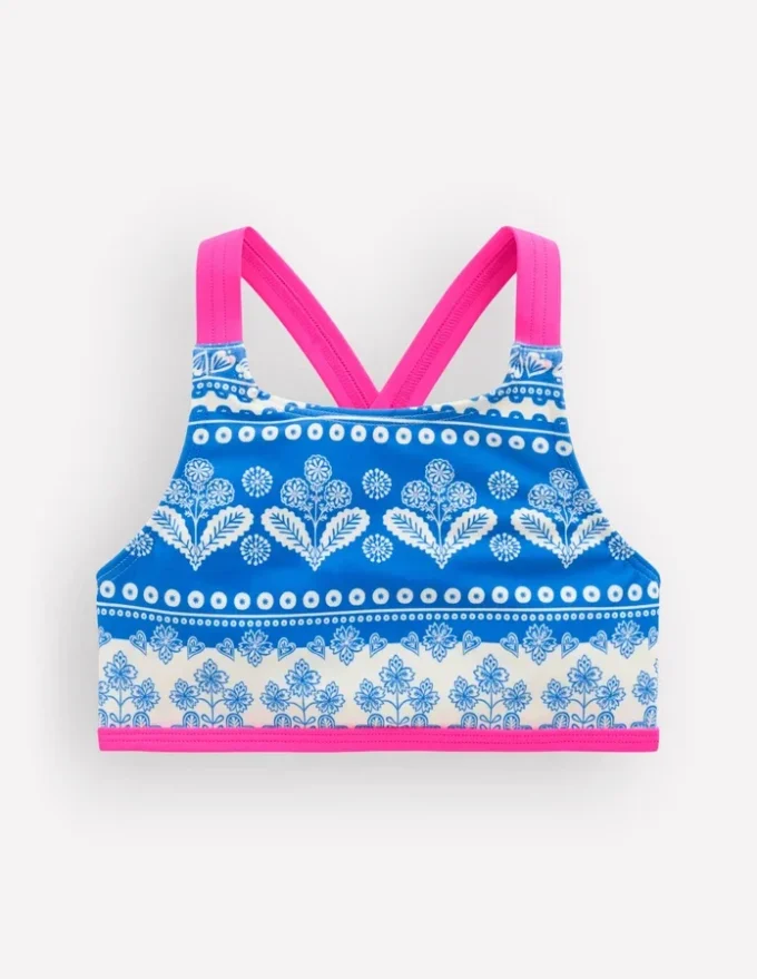 Cross-back Bikini Top Azure Blue Woodblock Cross-back Bikini Top Azure Blue Woodblock
