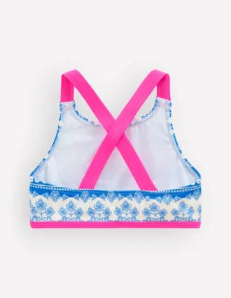Cross-back Bikini Top Azure Blue Woodblock
