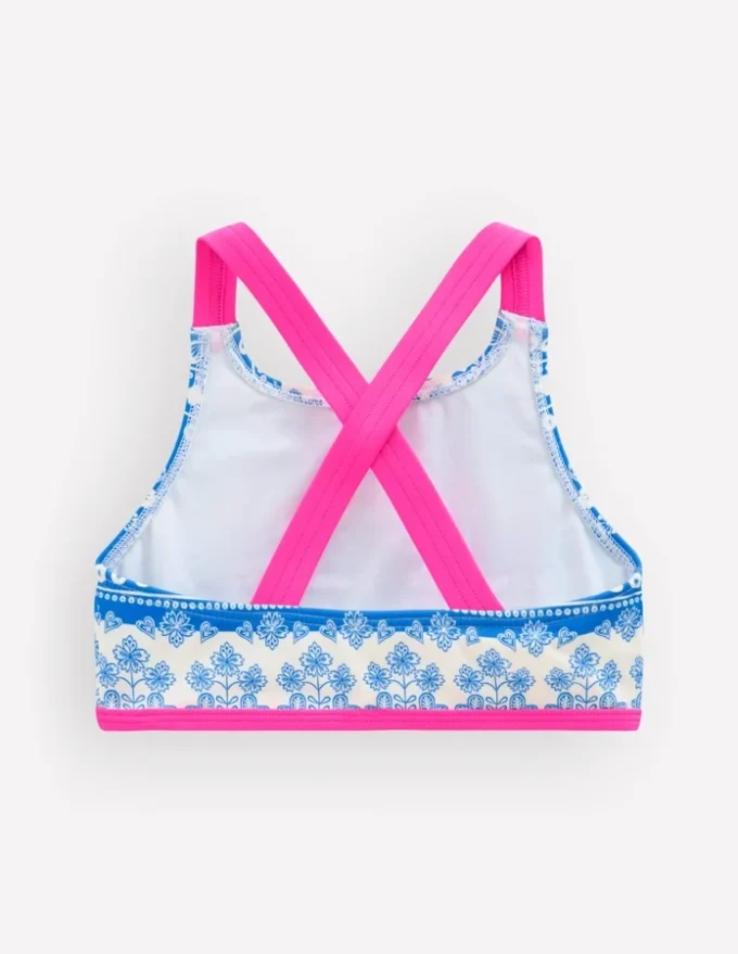 Cross-back Bikini Top Azure Blue Woodblock Cross-back Bikini Top Azure Blue Woodblock