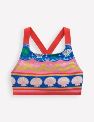 Cross-back Bikini Top Multi Sea Shell Stripe