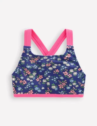 Cross-back Bikini Top Sapphire Blue Meadow Floral