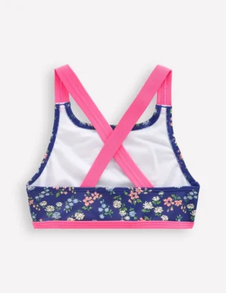 Cross-back Bikini Top Sapphire Blue Meadow Floral