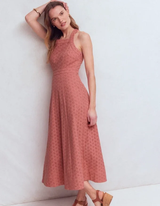 Cross Back Broderie Midi Dress Vintage Rose Broderie Cross Back Broderie Midi Dress Vintage Rose Broderie