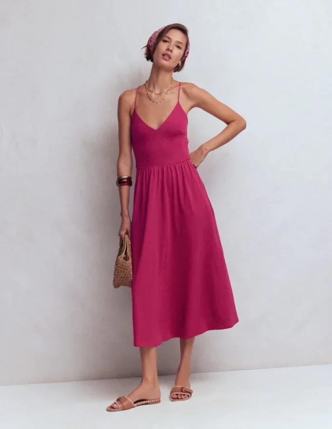 Cross Back Jersey Dress Beet Red Cross Back Jersey Dress Beet Red