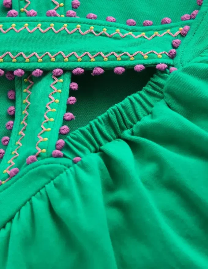 Cross-Back Pom Trim Top Aquamarine Blue