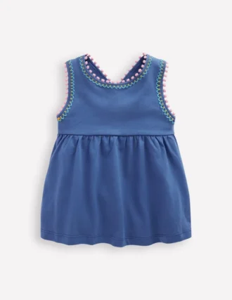 Cross-Back Pom Trim Top Azure Blue