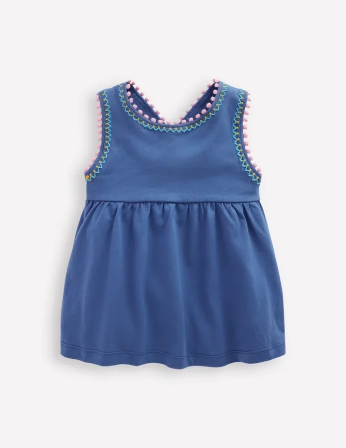 Cross-Back Pom Trim Top Azure Blue