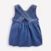 Cross-Back Pom Trim Top Azure Blue
