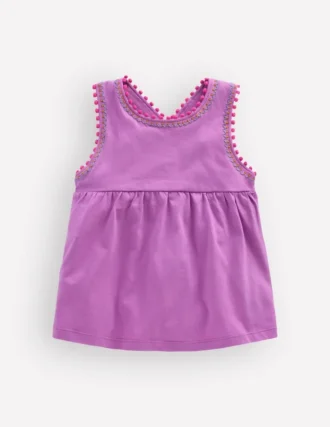 Cross-Back Pom Trim Top Chalky Violet