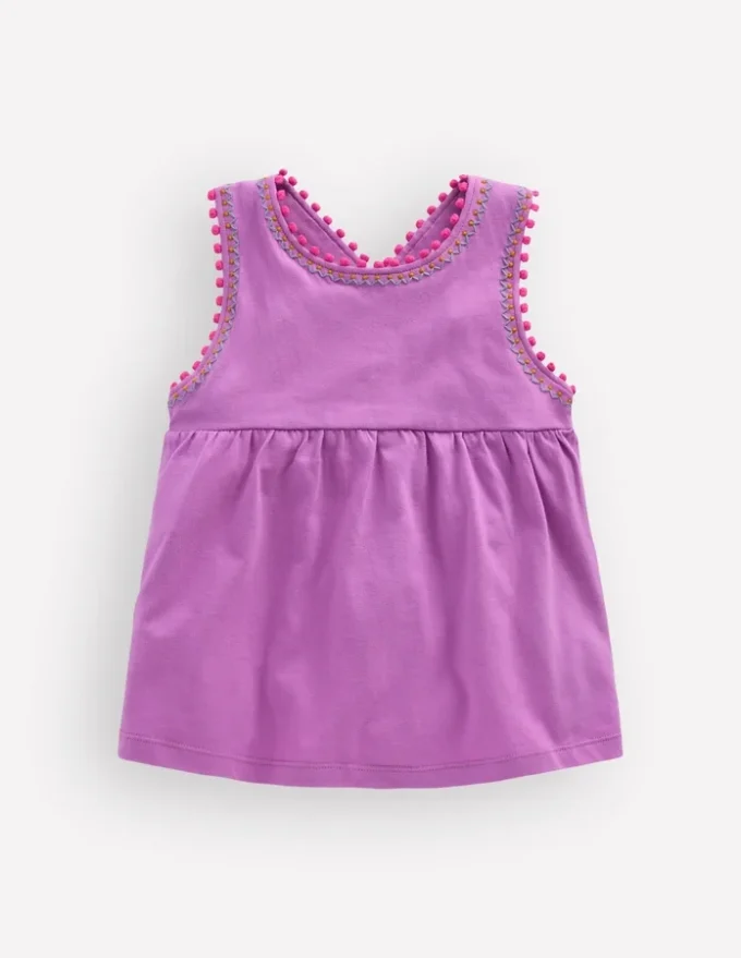 Cross-Back Pom Trim Top Chalky Violet