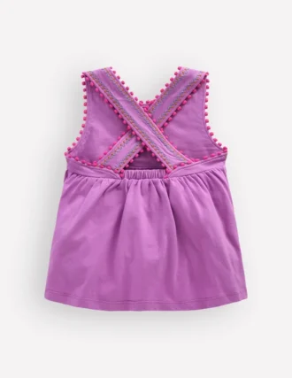 Cross-Back Pom Trim Top Chalky Violet