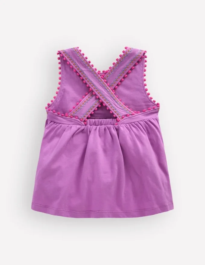 Cross-Back Pom Trim Top Chalky Violet