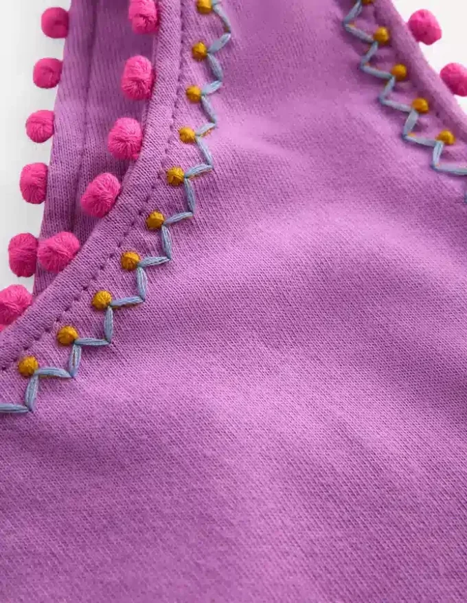 Cross-Back Pom Trim Top Chalky Violet