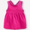 Cross-Back Pom Trim Top Pink Peony