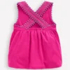 Cross-Back Pom Trim Top Pink Peony