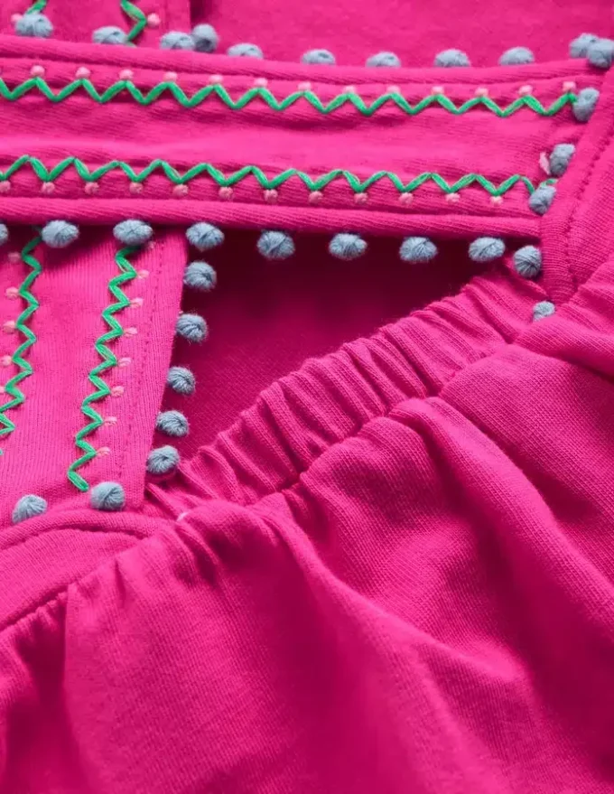 Cross-Back Pom Trim Top Pink Peony