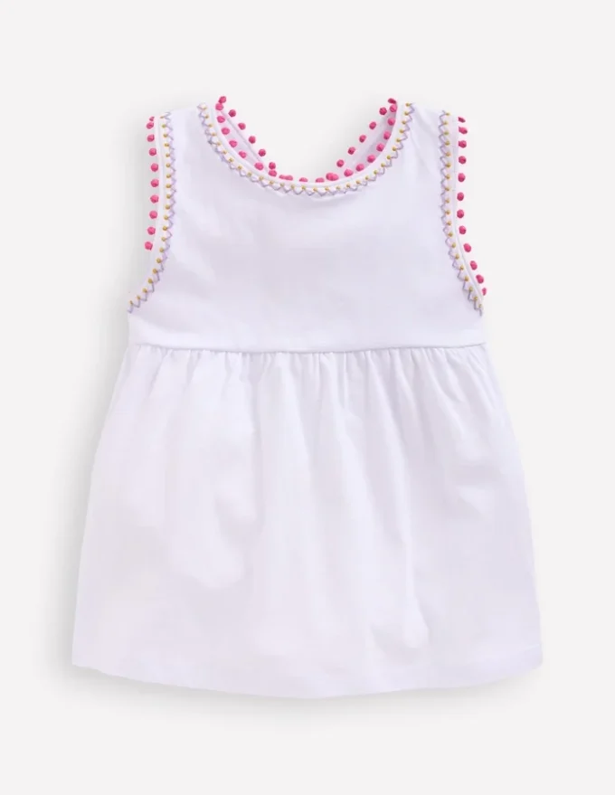Cross-Back Pom Trim Top White