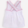 Cross-Back Pom Trim Top White