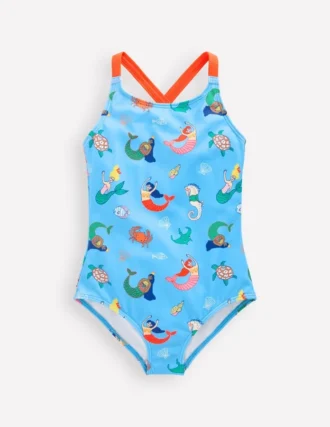 Cross-Back Printed Swimsuit Cabana Blue Mermaids
