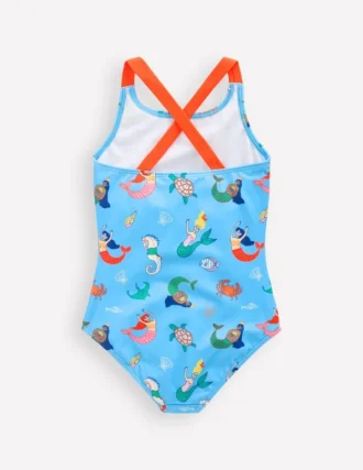 Cross-Back Printed Swimsuit Cabana Blue Mermaids