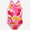 Cross-Back Printed Swimsuit Cinnamon Red Sixties Sunrise