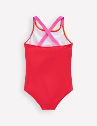 Cross-Back Printed Swimsuit Cinnamon Red Sixties Sunrise
