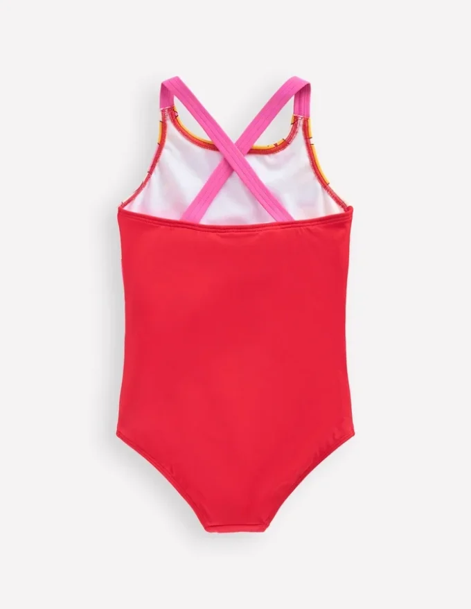 Cross-Back Printed Swimsuit Cinnamon Red Sixties Sunrise