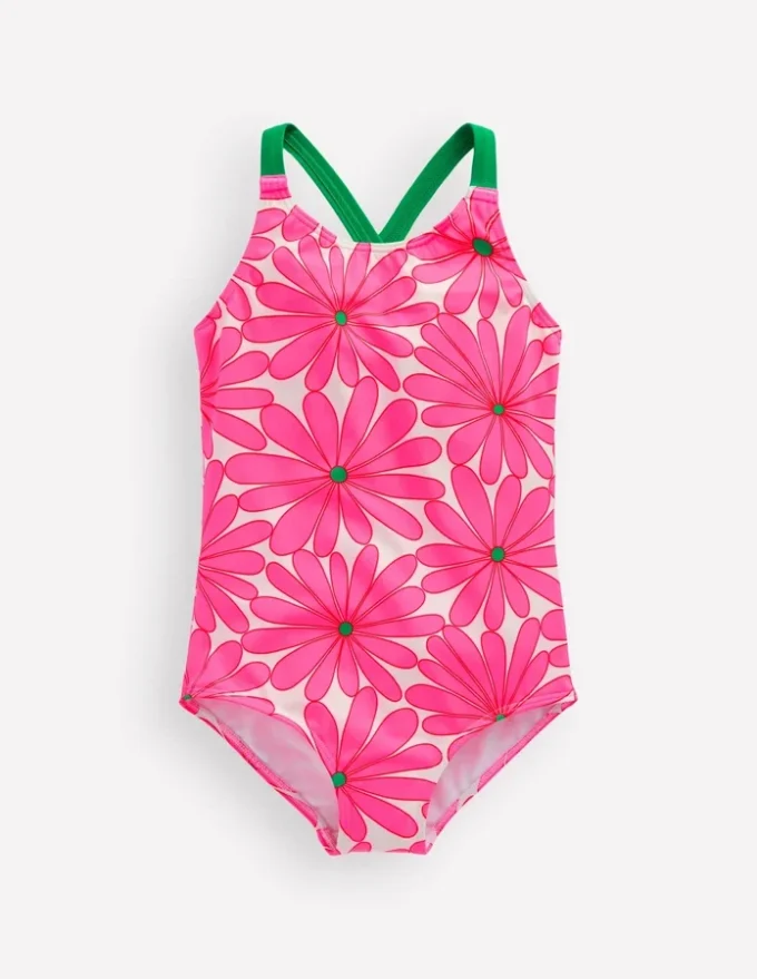 Cross-Back Printed Swimsuit Festival Pink Daisy