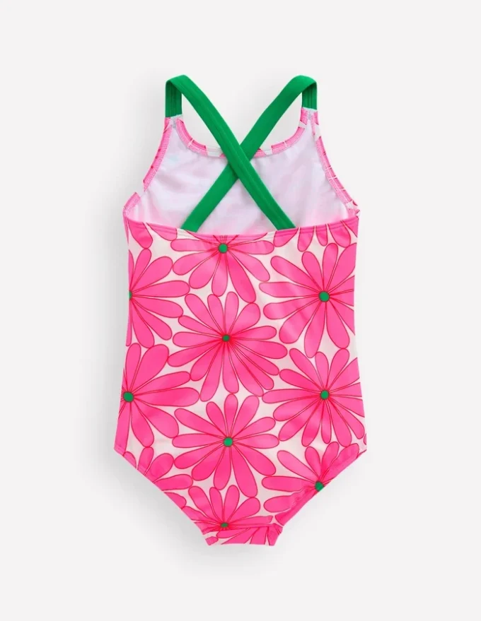 Cross-Back Printed Swimsuit Festival Pink Daisy
